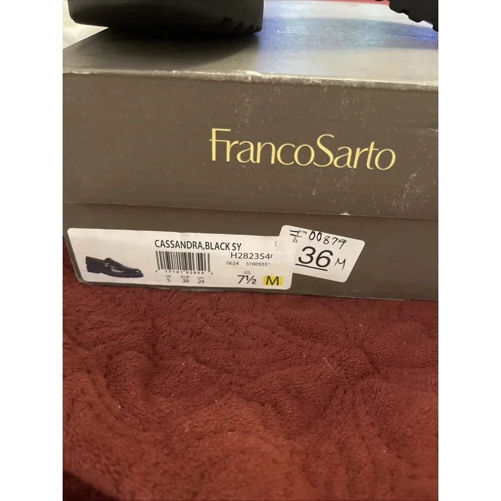 FRANCO SARTO Cassandra Women 7.5M Black Patent Faux Leather‎ Y2K Loafer Gorecore